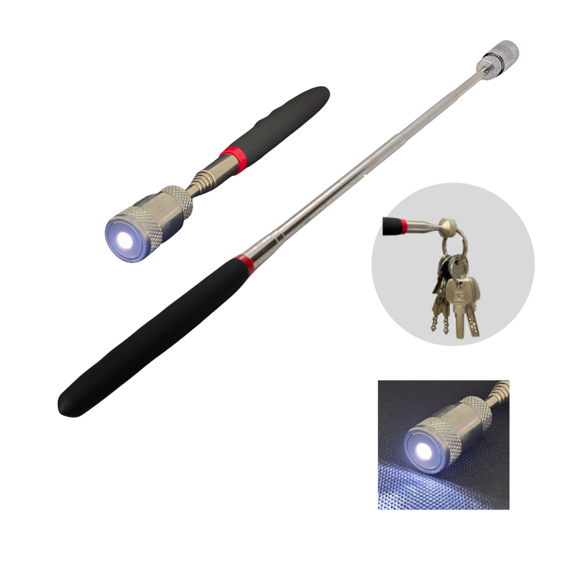 Fishing Rod Telescopic - 1個入り ポータブル磁気ピックアップツール マグネットペン 伸縮式テレスコピック検査LEDトーチ マグネットロッド ネジ・ナット・ボルト拾い用